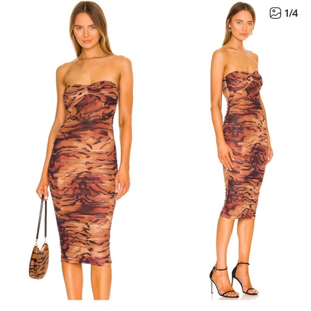 Camila Coelho Brown and Black Animal Print Midi Dress
